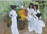 School girls with Flowers